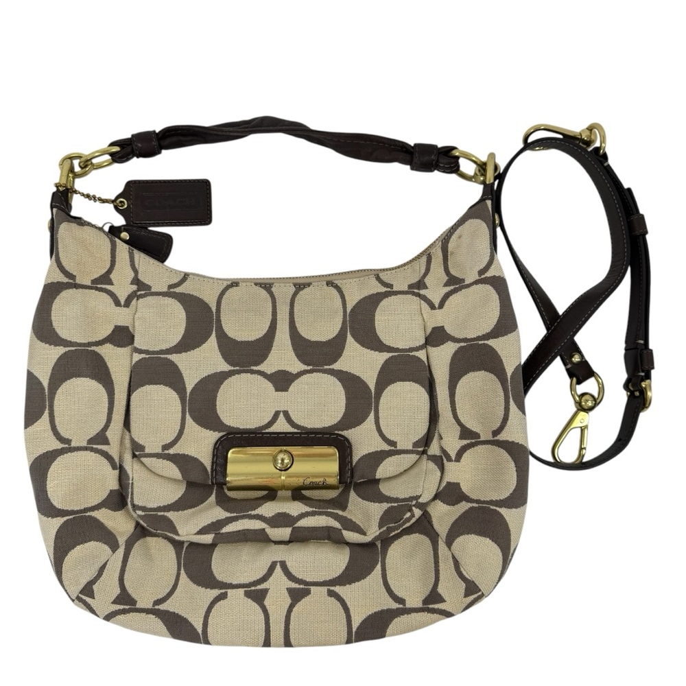 Coach Beige and Brown Signature Canvas Shoulder Bag